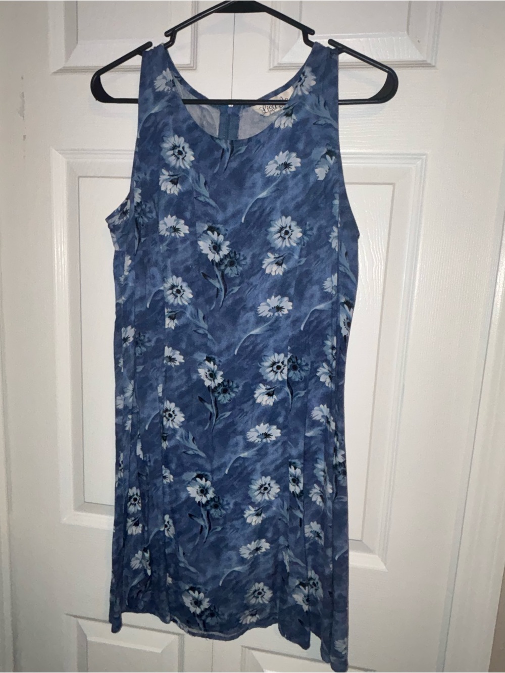 Blue Floral Sleeveless Mini Dress by